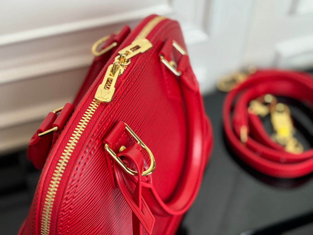 LV Alma BB Handbag Red Grained Cowhide
