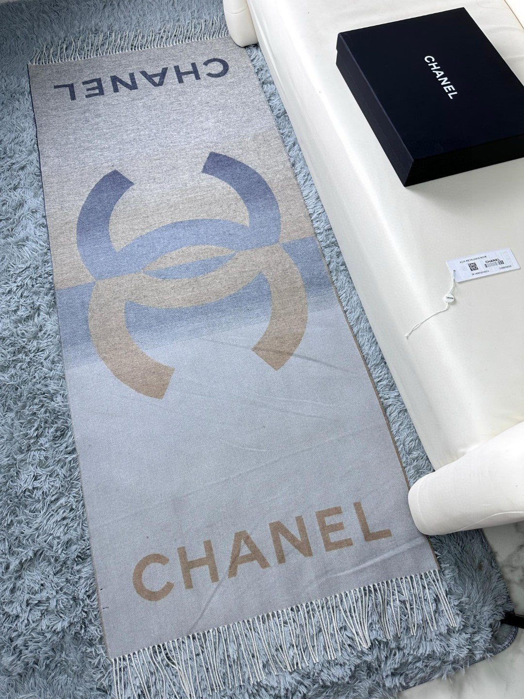 CC Scarf 180 CM In Grey Blue Mix Brown Cashmere Wool 368879