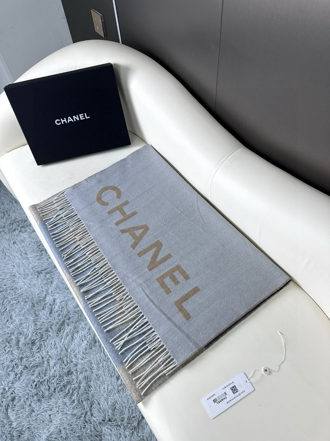 CC Scarf 180 CM In Grey Blue Mix Brown Cashmere Wool 368879