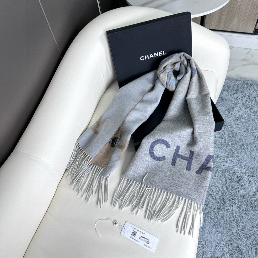 CC Scarf 180 CM In Grey Blue Mix Brown Cashmere Wool 368879