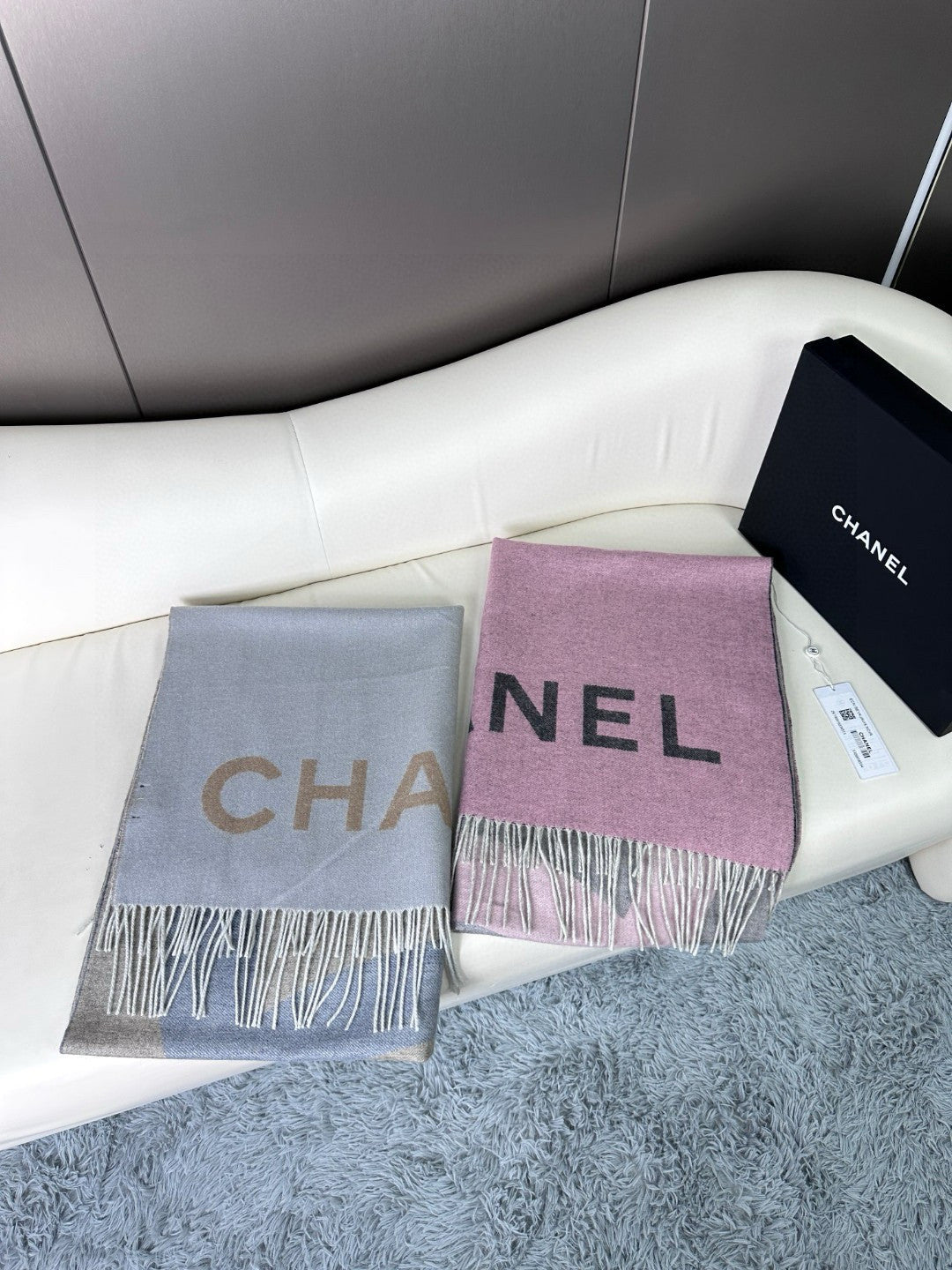 CC Scarf 180 CM In Grey Blue Mix Brown Cashmere Wool 368879