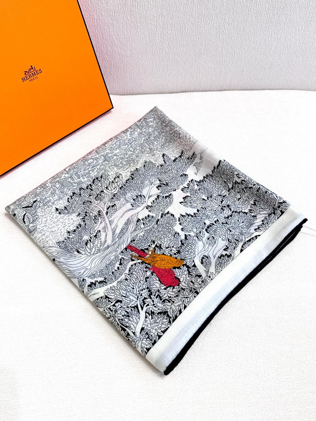 Retour A La Nature Shawl 135CM In Black White Colorful Cashmere And Silk
