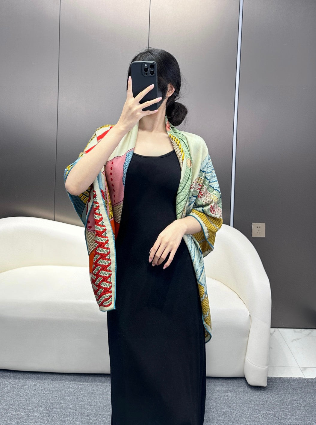 Dressage Tressage Shawl 140 CM In Red Yellow Colorful Silk