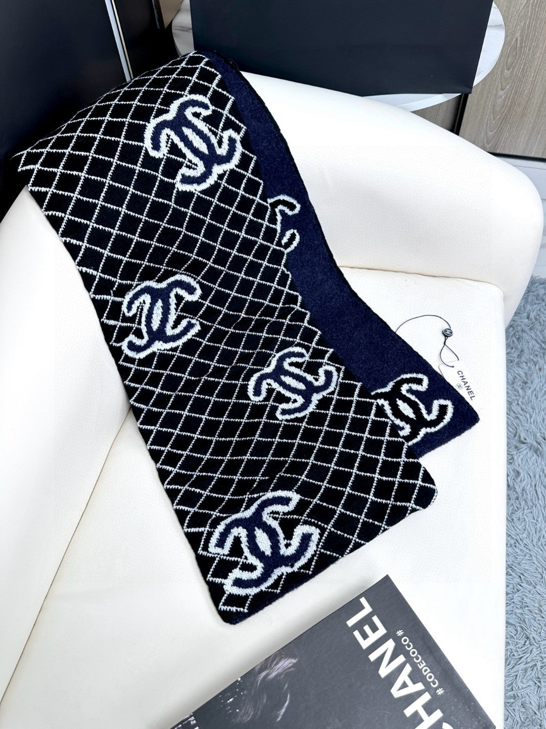 CC Scarf 185 CM In Black Mix Charcoal Blue Cashmere Wool 410150