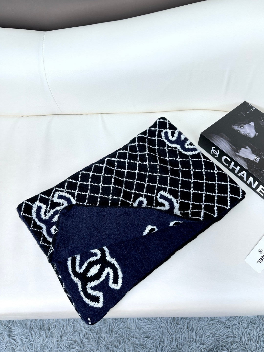 CC Scarf 185 CM In Black Mix Charcoal Blue Cashmere Wool 410150