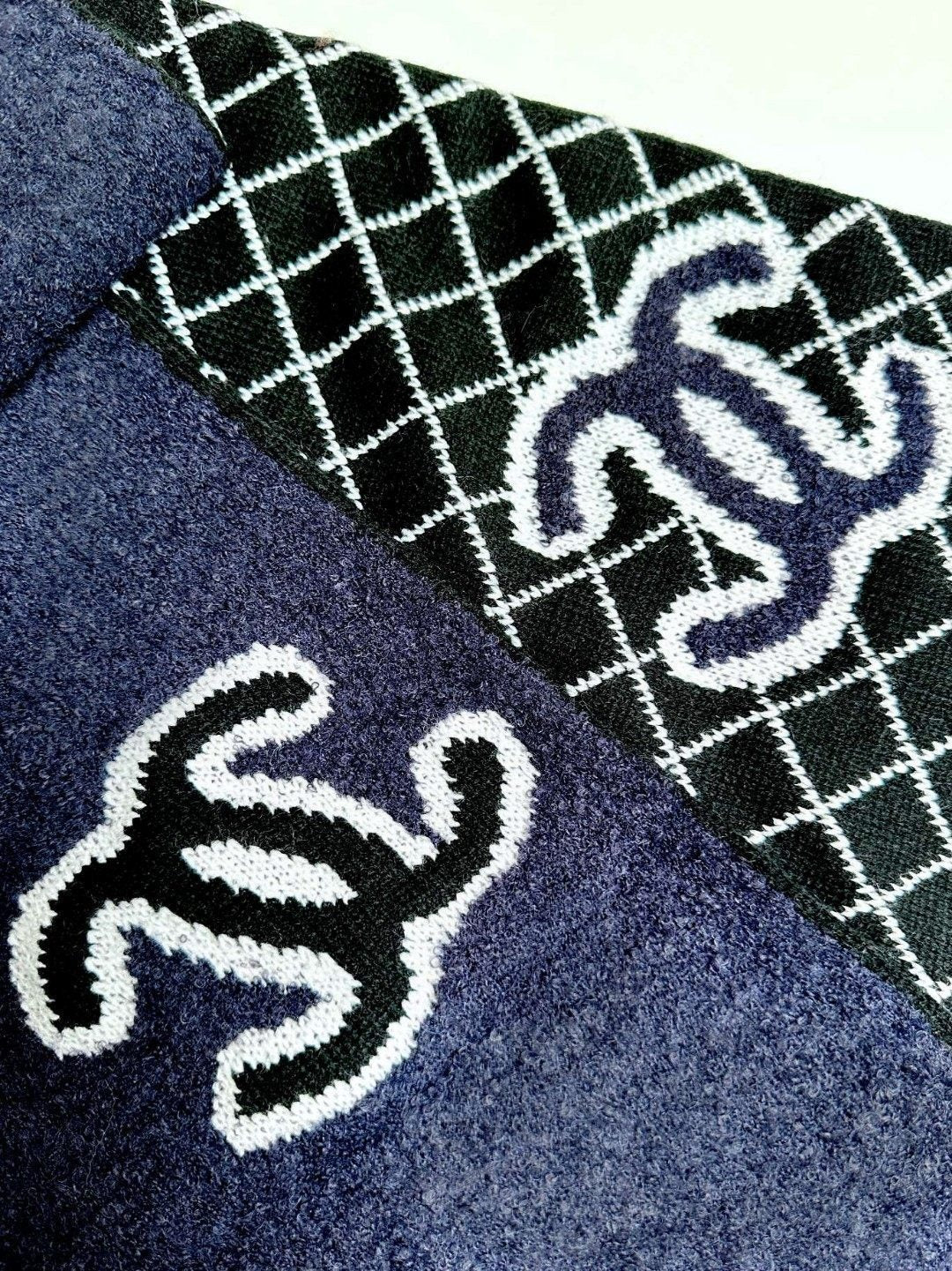 CC Scarf 185 CM In Black Mix Charcoal Blue Cashmere Wool 410150