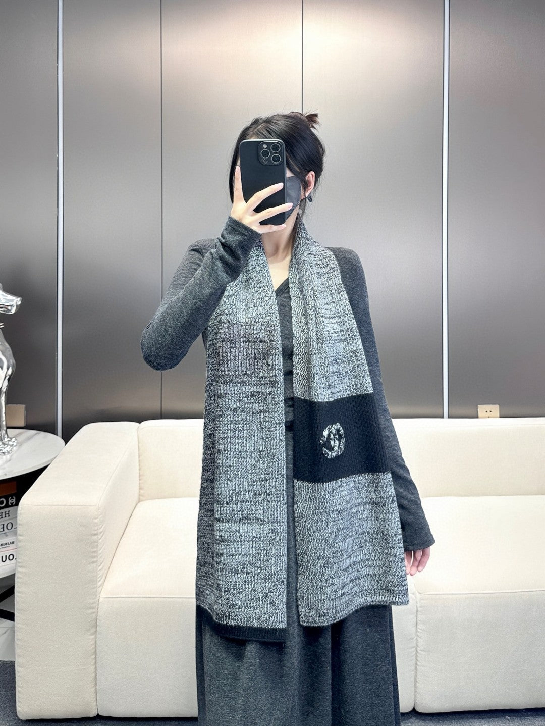 CC Scarf 180 CM In Grey Black Mix Black Cashmere 415136