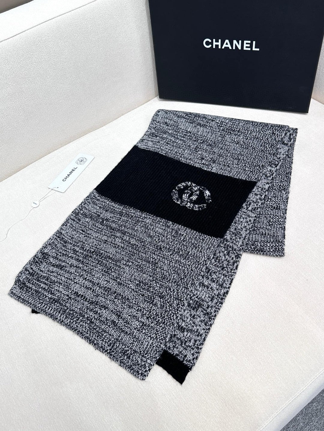 CC Scarf 180 CM In Grey Black Mix Black Cashmere 415136