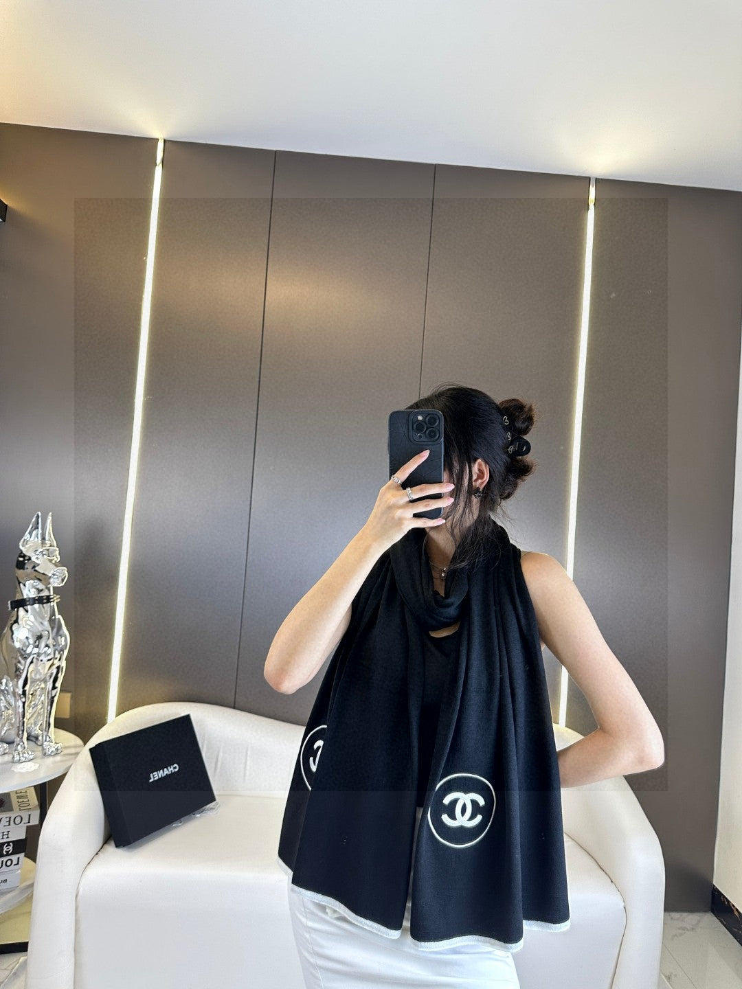 CC Scarf 200 CM In Black Cashmere And Silk 419965