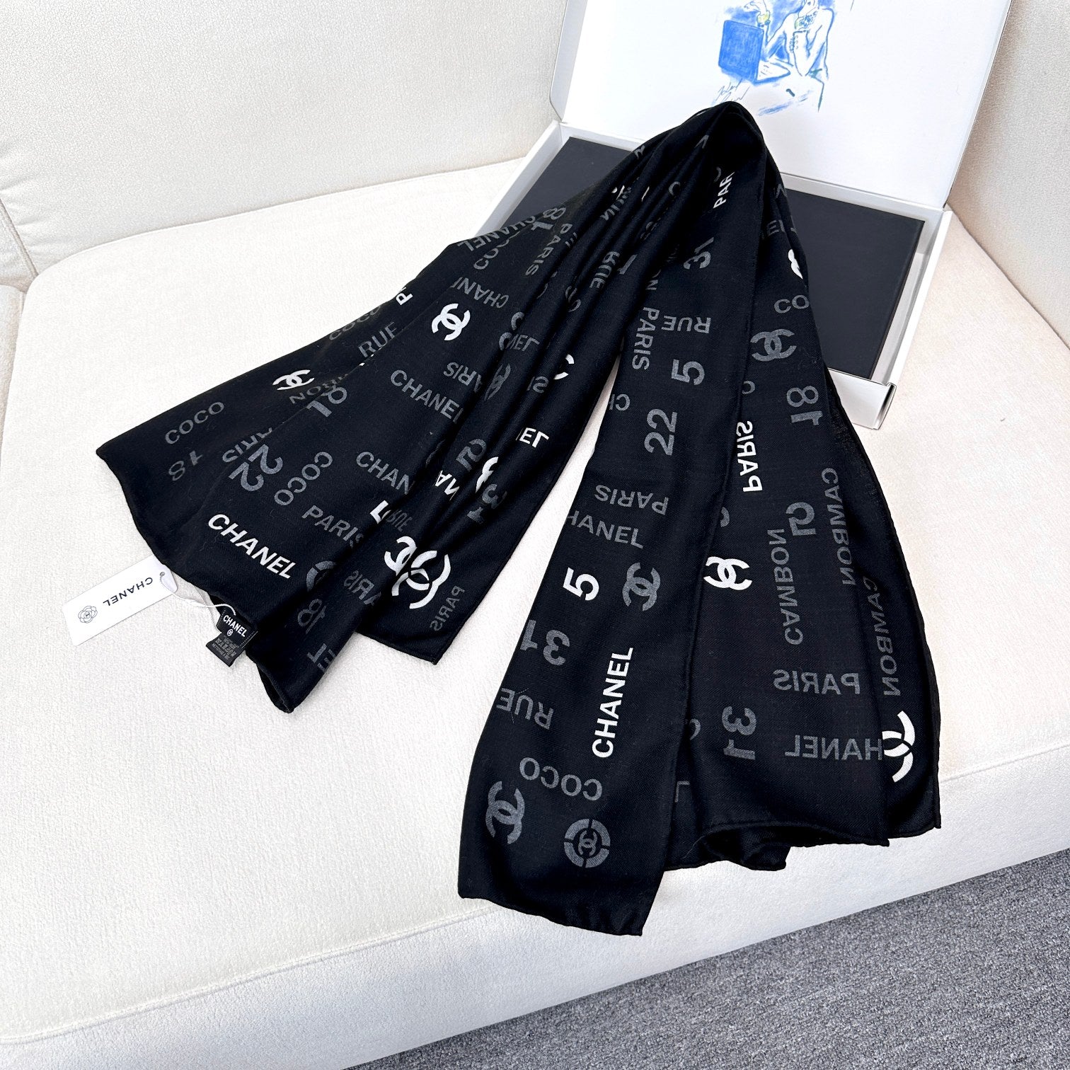 CC Square Scarf 140 CM In Black Cashmere Silk  422704