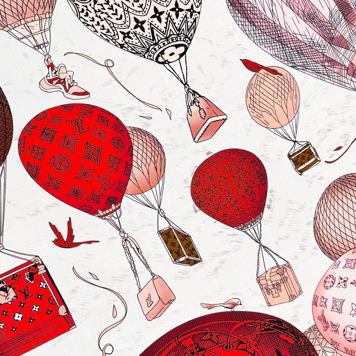 LV urkish Hot Air Balloon Scarf 140cm Red Colorful Cashmere 971099