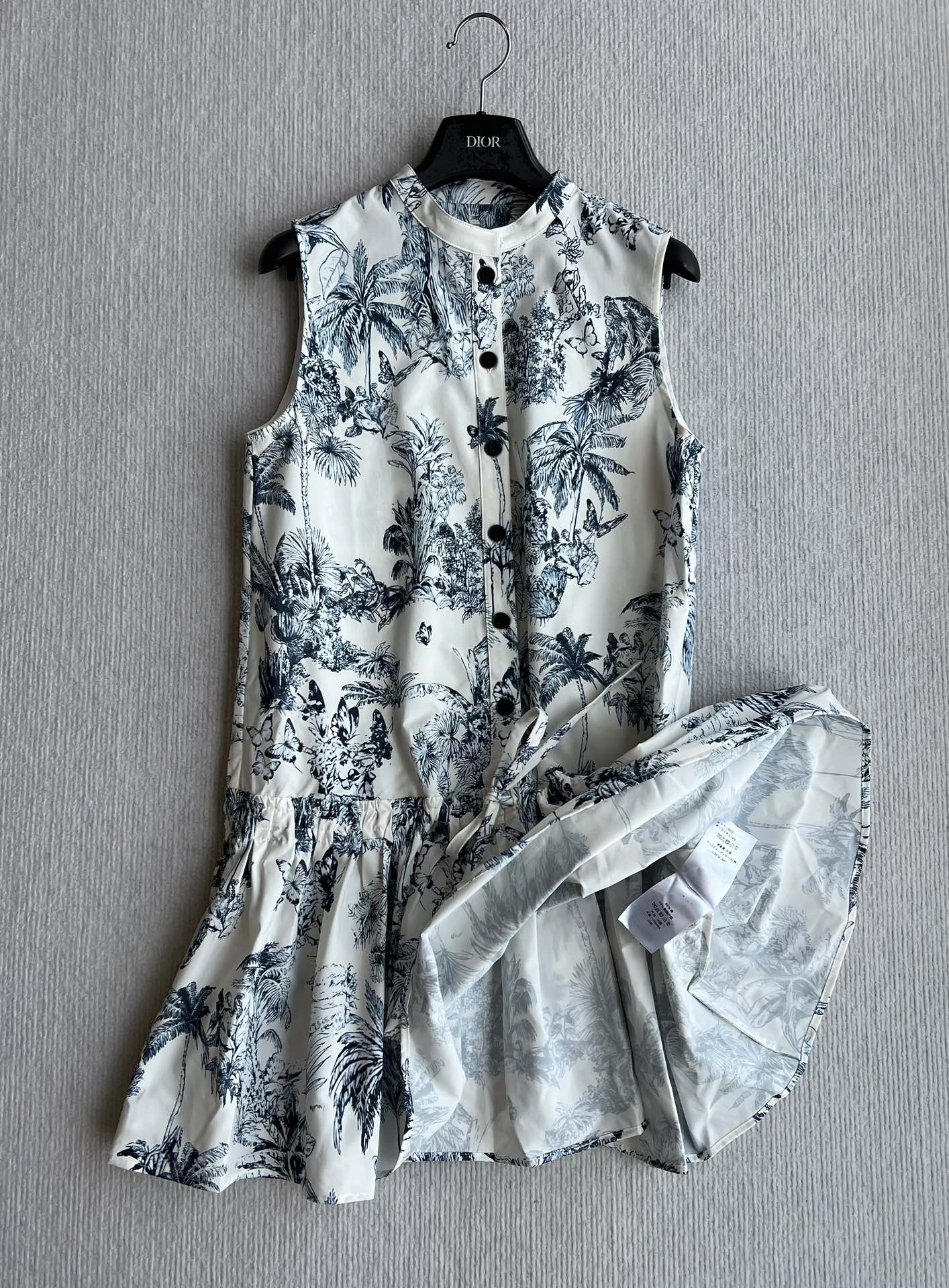 CD 25 Painting Waist Sleeveless Dress White Blue Cotton Polyester