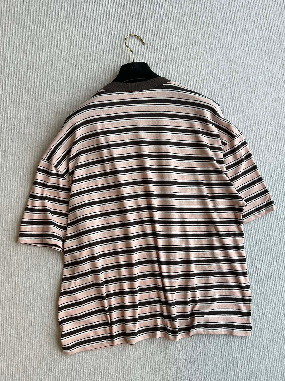 Prada 25 Striped Round Neck T-shirt Beige Brown Cotton