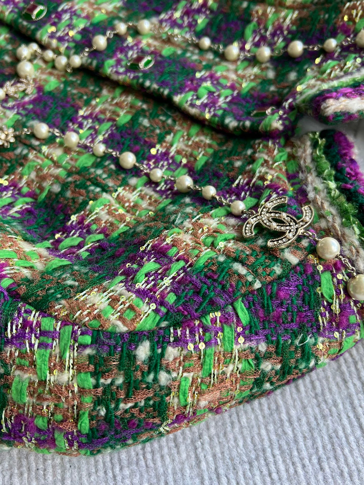 Chanel 2025 Plaid Tweed Jacket Green Wool Polyester 325361