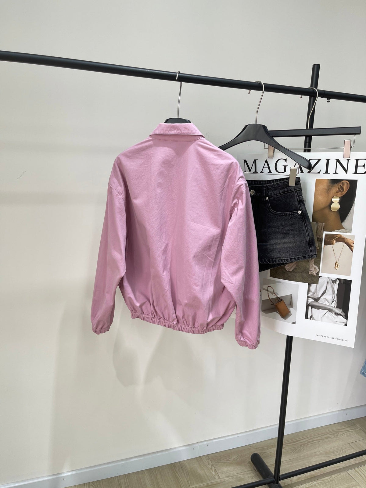 Prada 25 Zippered Collar Jacket Pink Cotton 311514