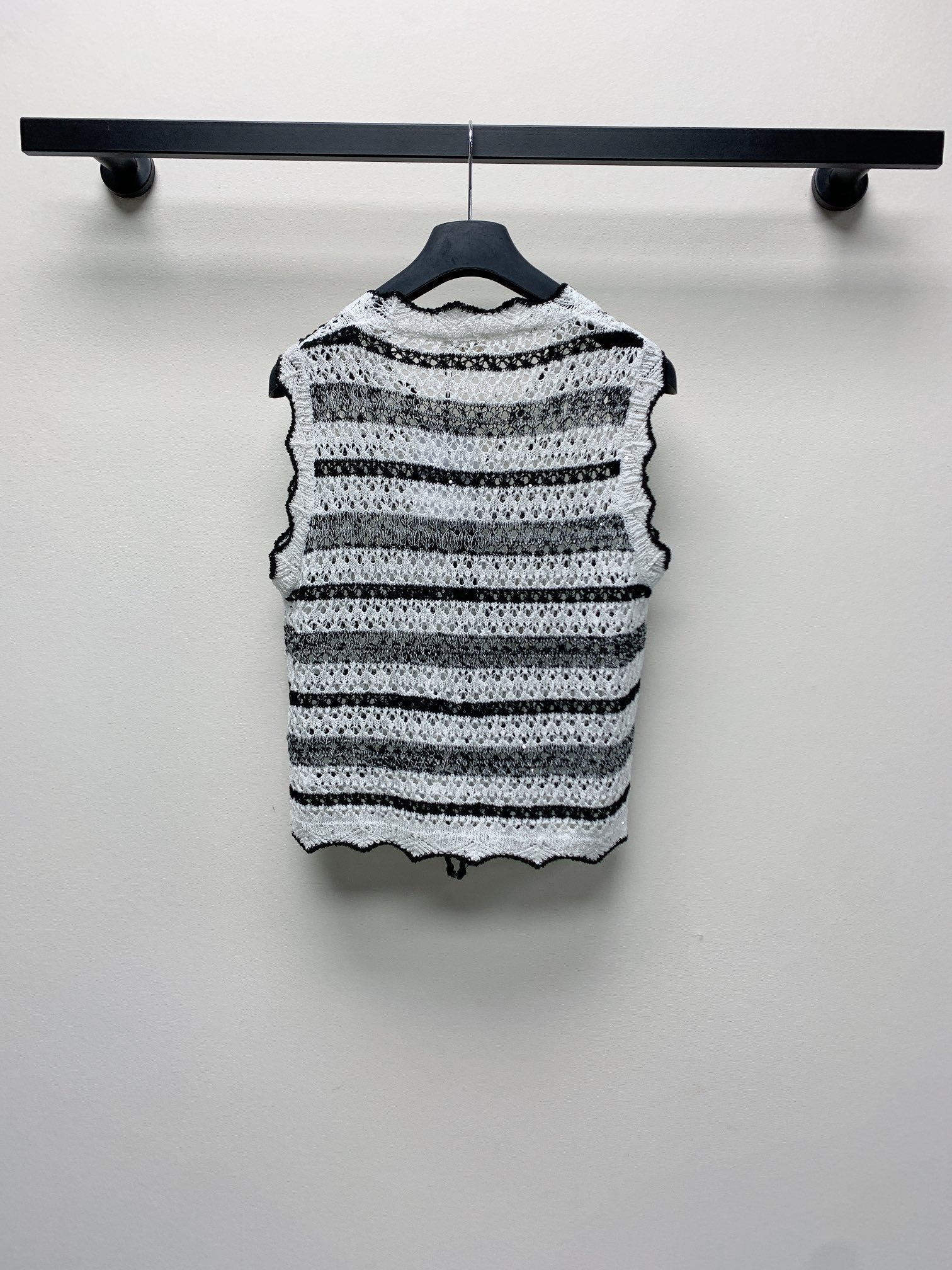 Celine 25 Striped Sleeveless Vest Black White Wool Polyester 277571