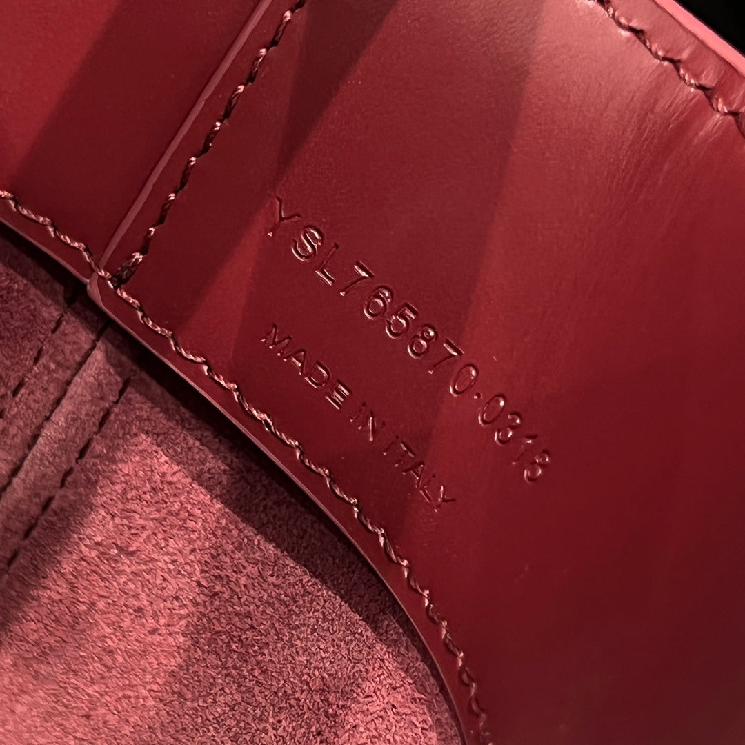 YSL Mini Bucket Bag 15 Dark Red Calfskin Leather