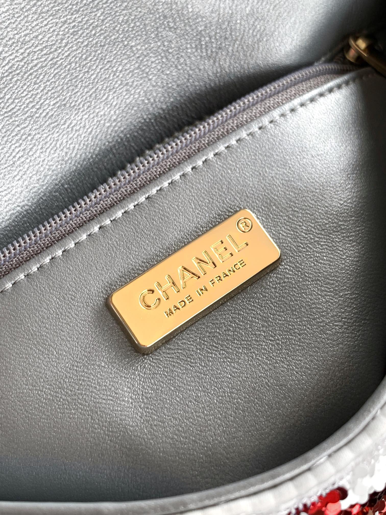 Chanel 2026 Flap Bag 20cm Red mix White Sequin Leather