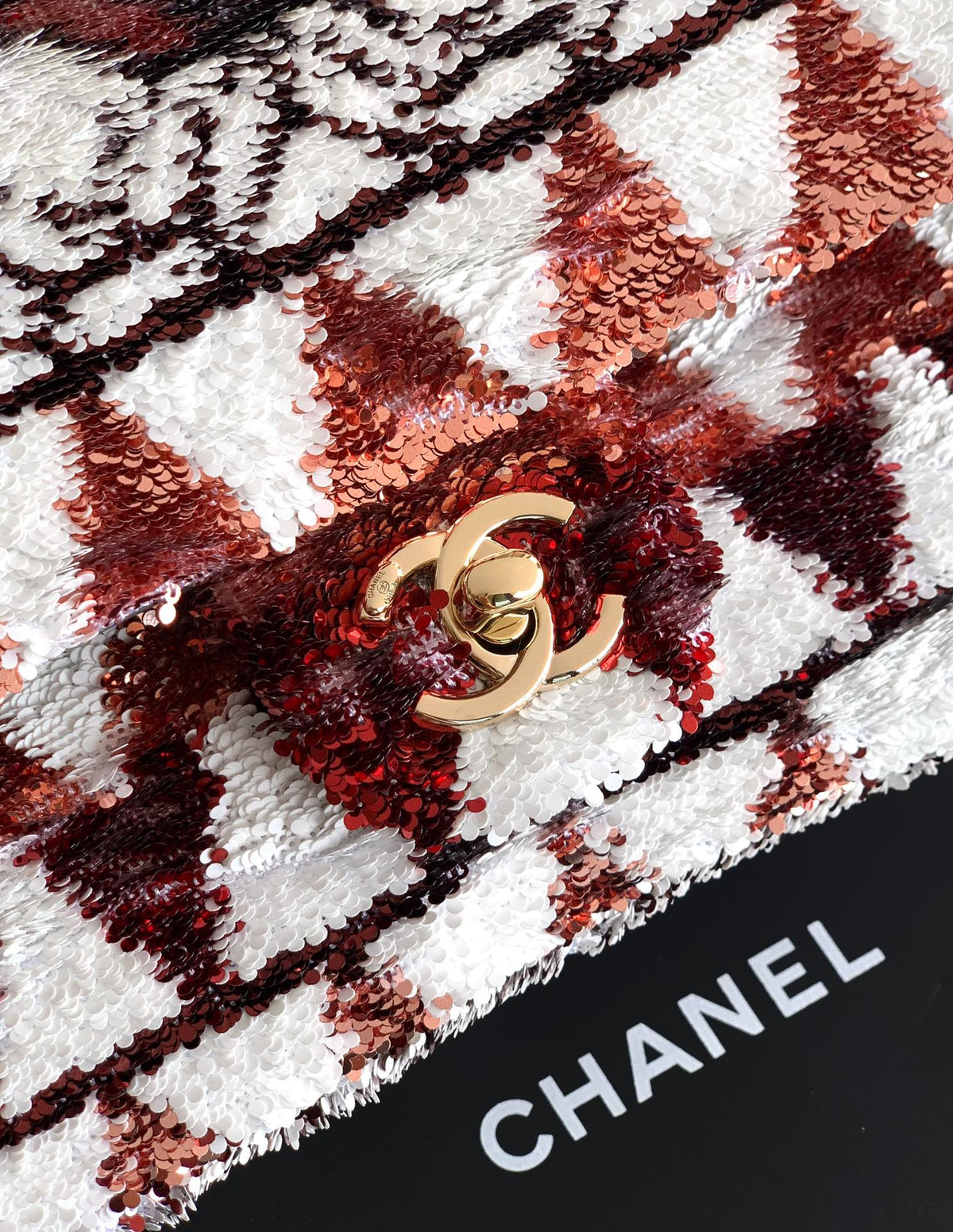 Chanel 2026 Flap Bag 20cm Red mix White Sequin Leather
