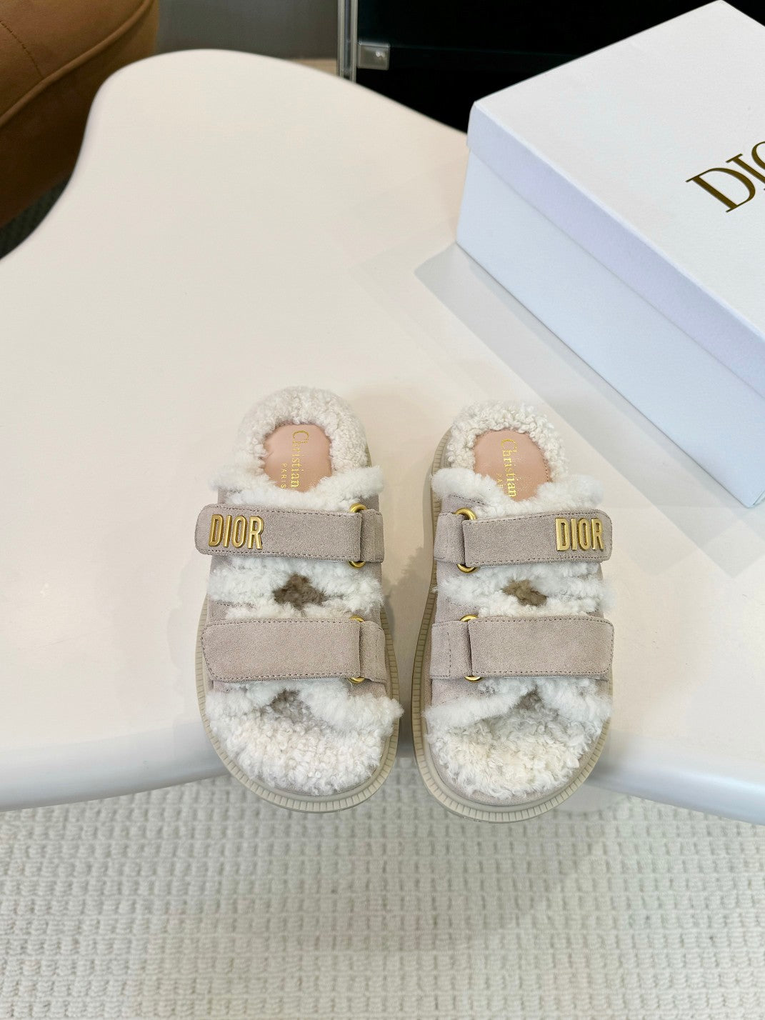 CD Dioract Slide Grey Suede And Fleece Lining