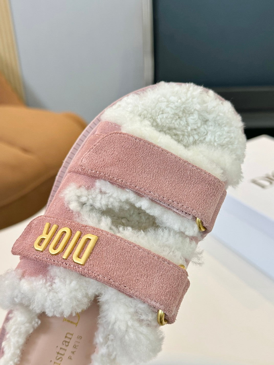 CD Dioract Slide Pink Suede And Fleece Lining