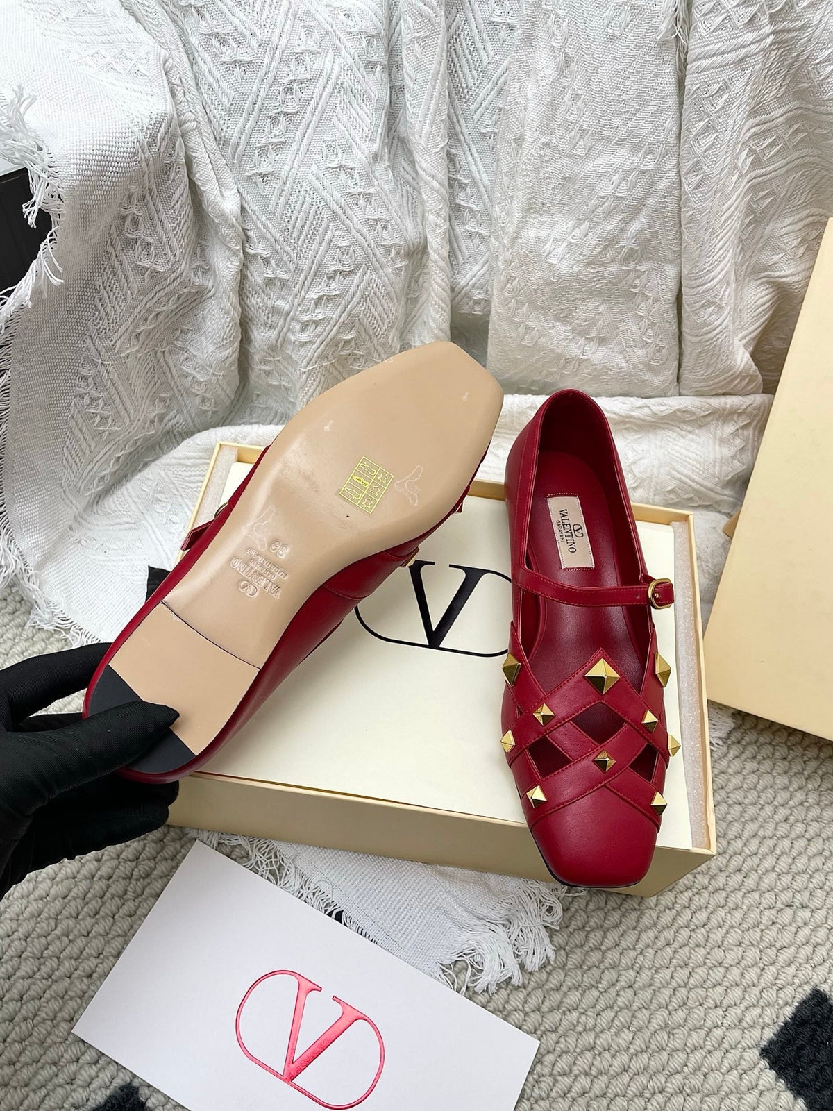VT 26s Mary Jane Ballet Flats Dark Red Lambskin 611365