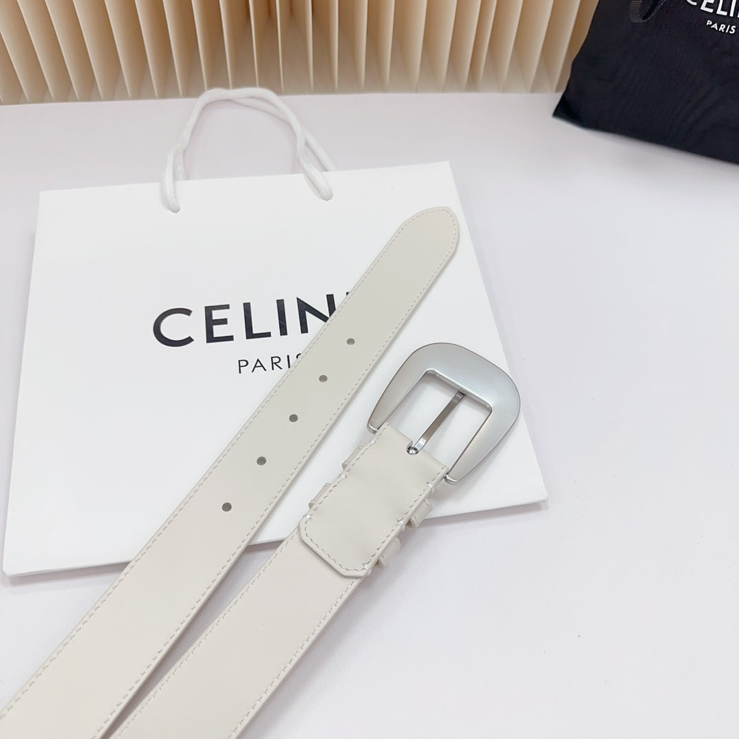 CEL Silver Western 35mm Belt White Cowhide 175055