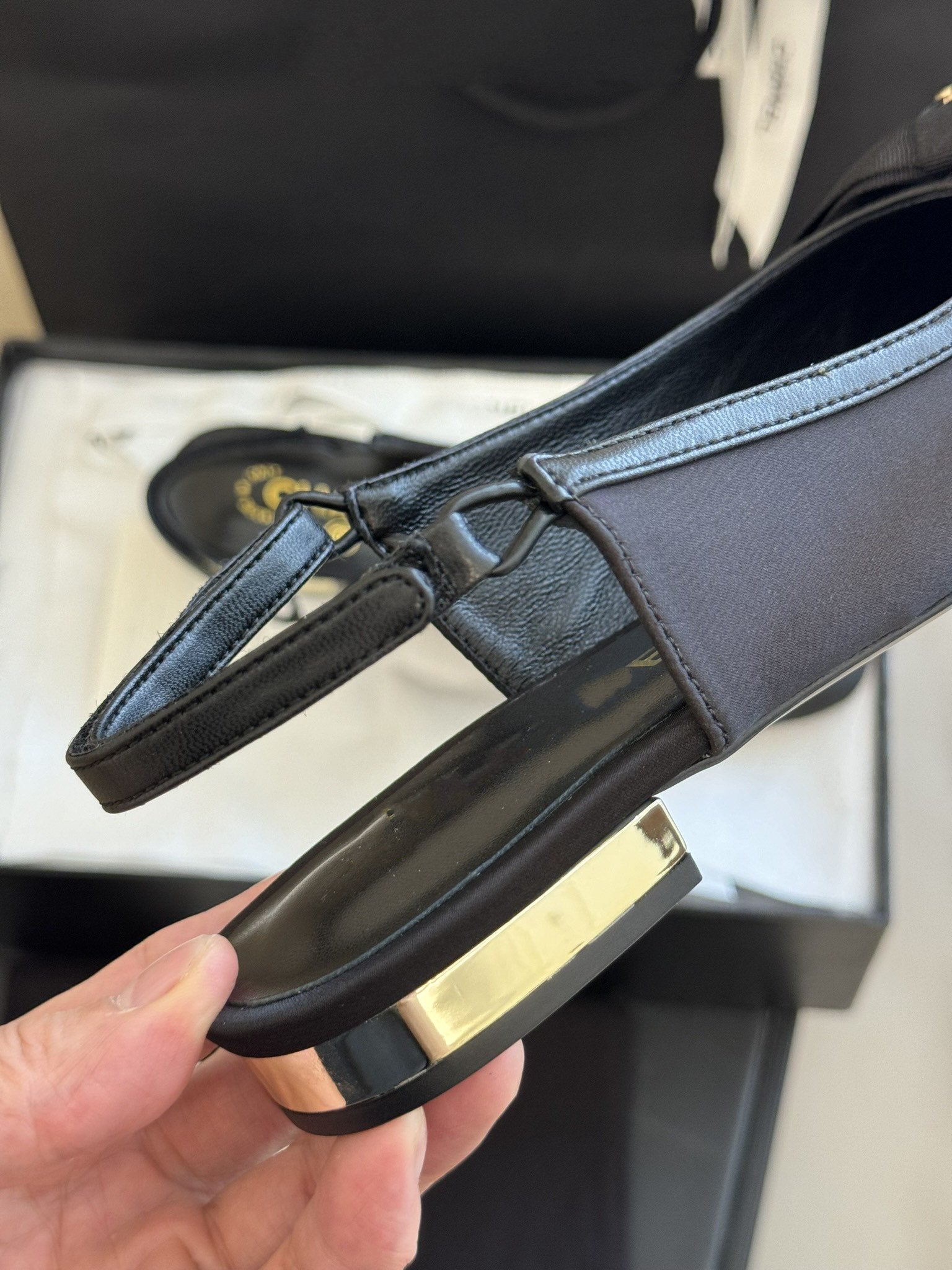 cc slingback flat black grosgrain calfskin