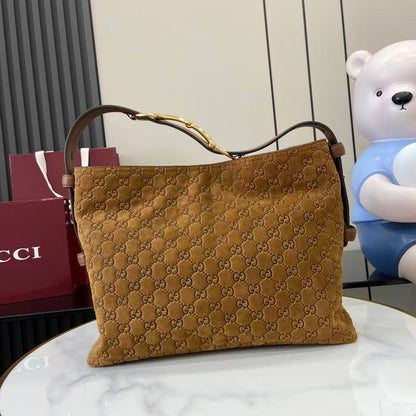 Gucci 25 Beatrix Handbag Brown Gold Suede