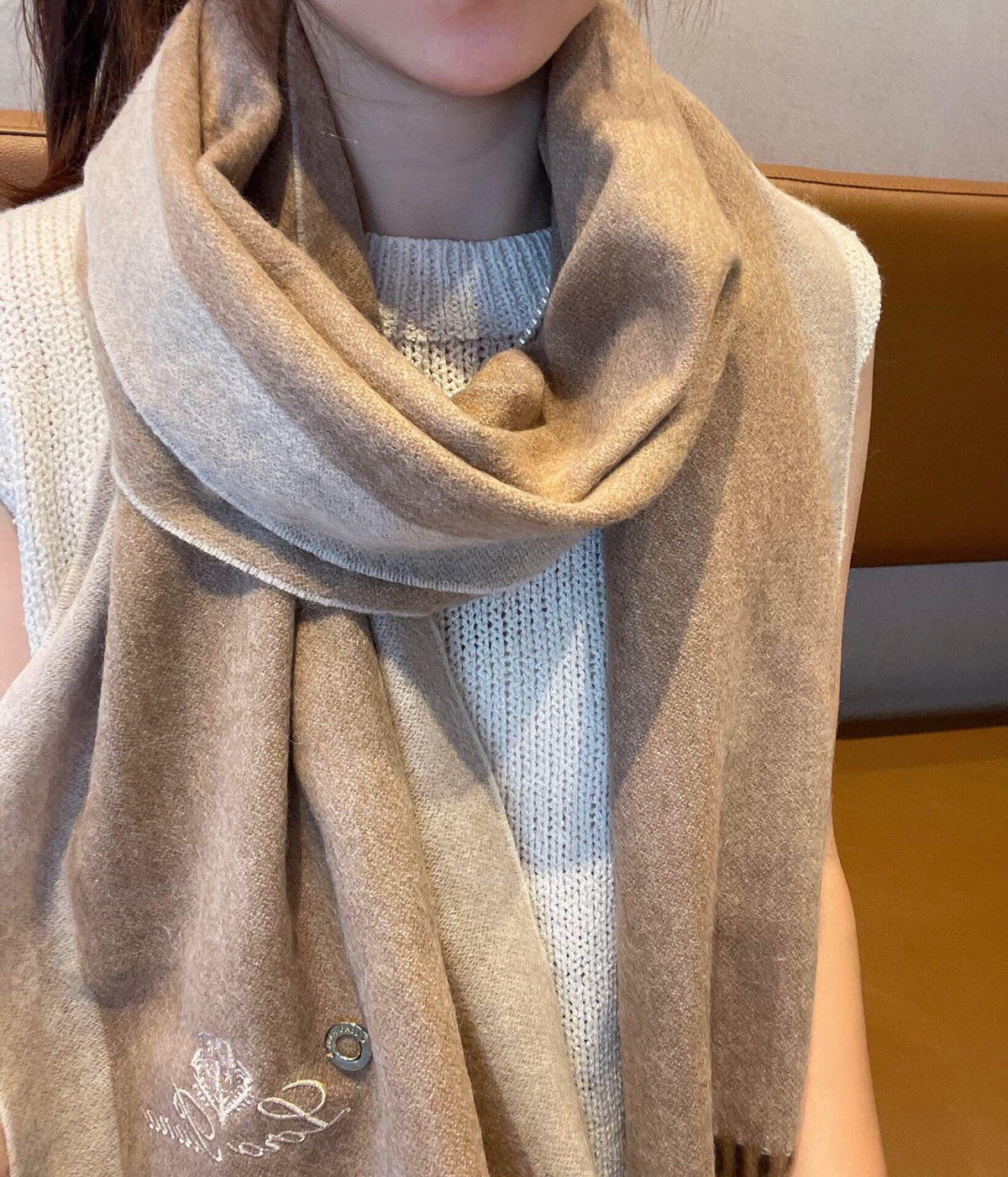 LP Grande Unita Scarf 180 CM In Dark Beige Mix Light Beige Cashmere 193785