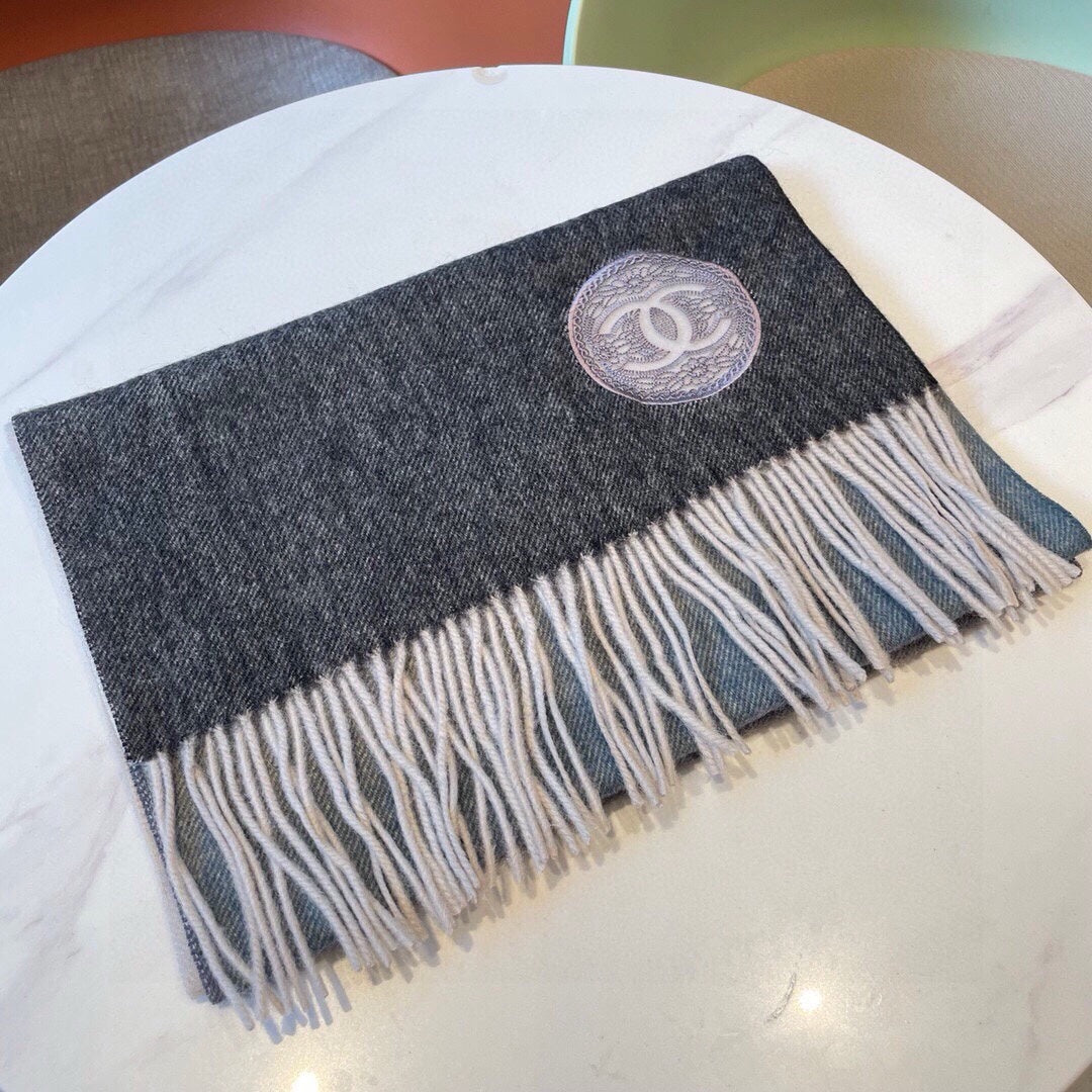 CC Scarf 180 CM In Black Blue Mix Grey Beige Cashmere 381207