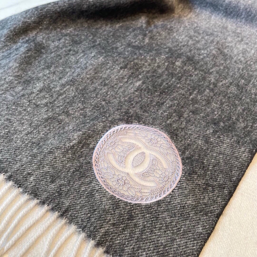 CC Scarf 180 CM In Black Blue Mix Grey Beige Cashmere 381207