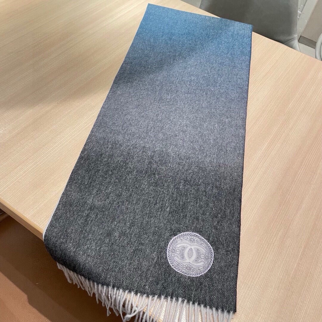 CC Scarf 180 CM In Black Blue Mix Grey Beige Cashmere 381207
