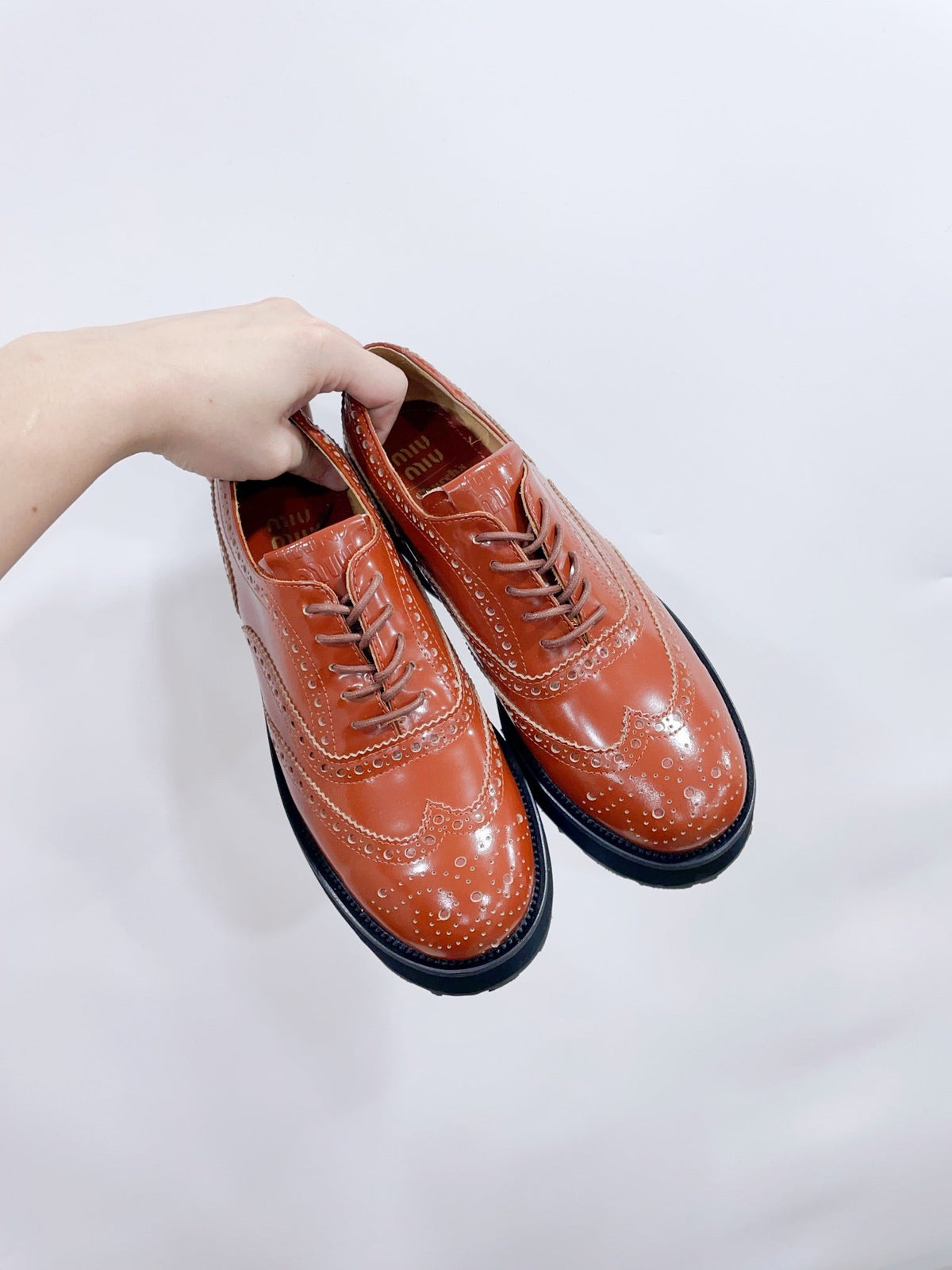 Miu-Church's Lace-Ups Cocoa Brown Glossy Nubuck Leather