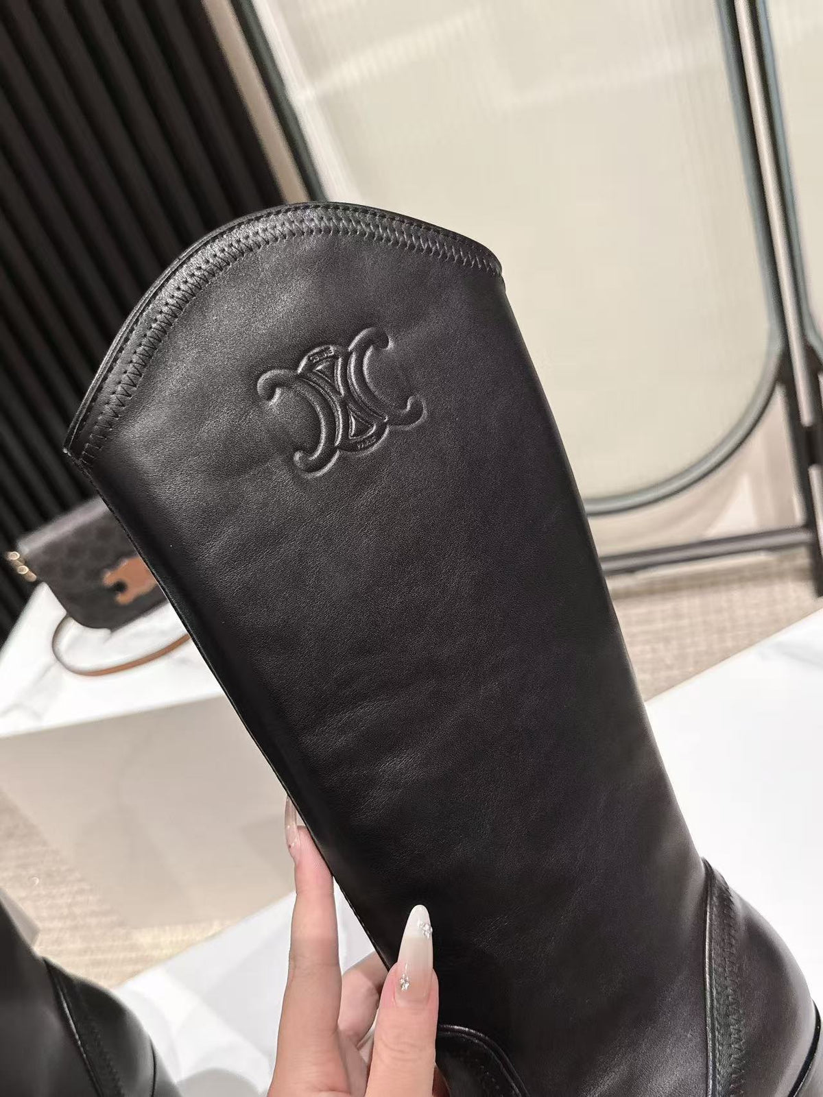 CELINE 25 Mid Calf Cowboy Boots Black Calfskin