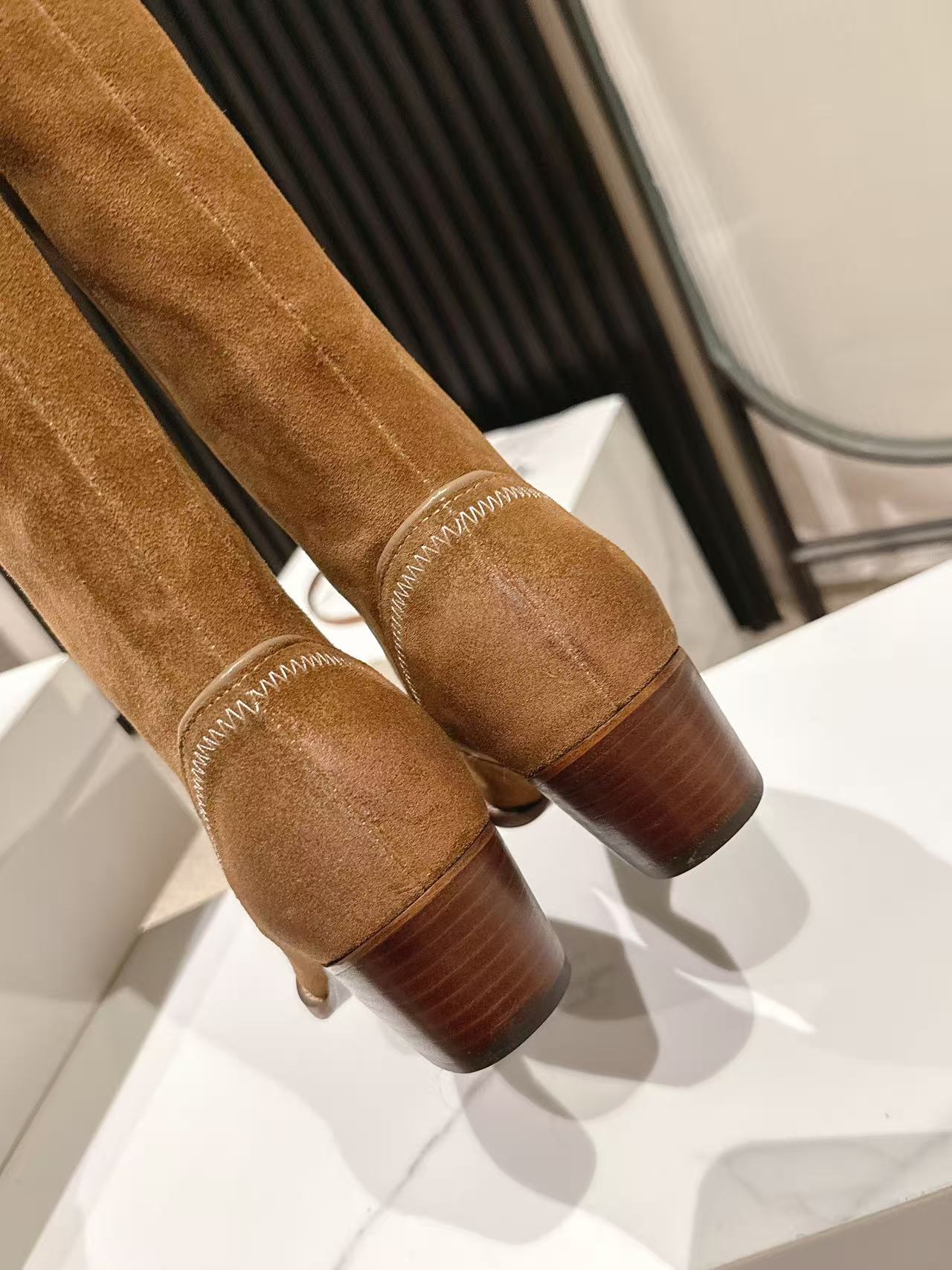 CELINE 25 Mid Calf Cowboy Boots Brown Suede 434425