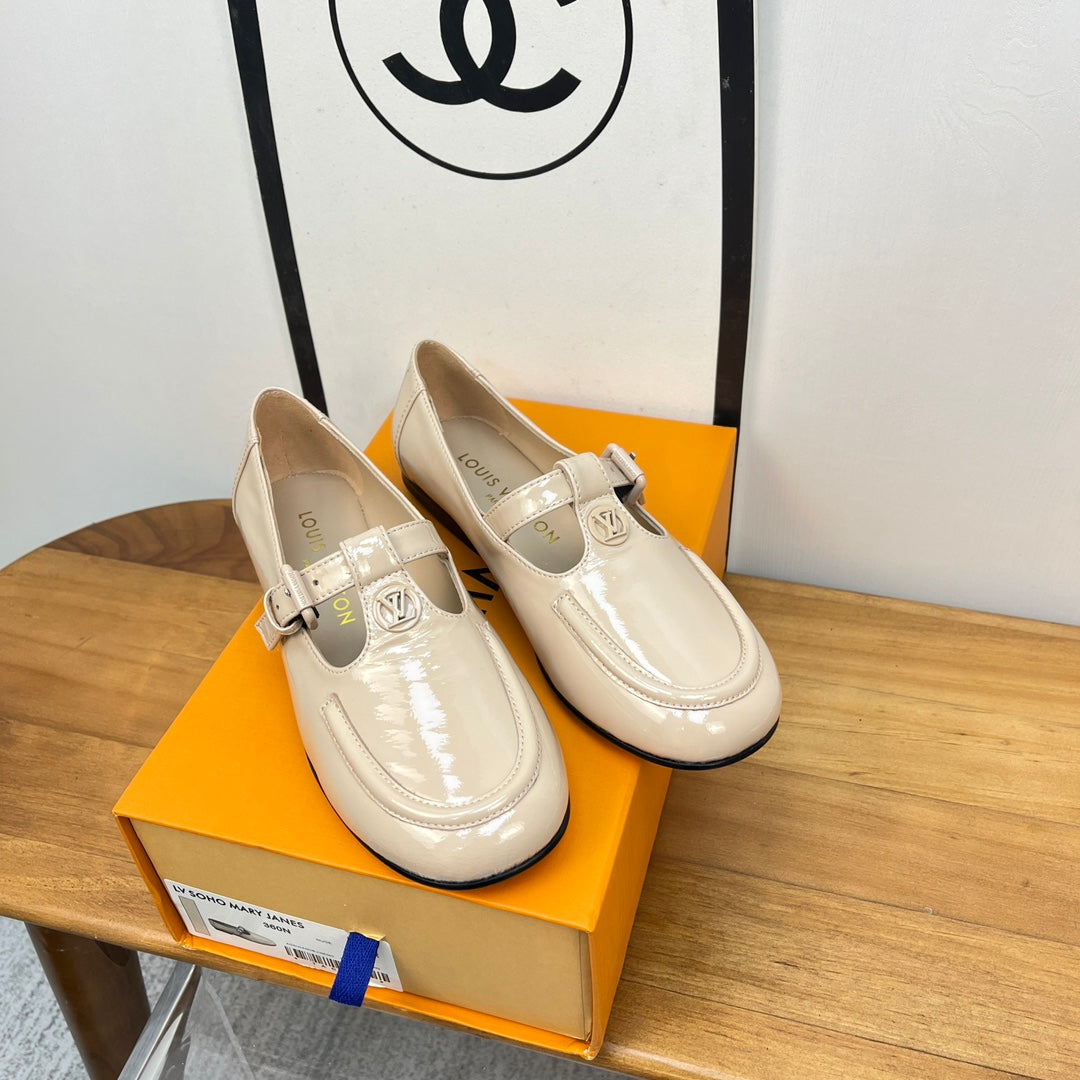 LV Soho Flat Mary Jane Beige Calfskin