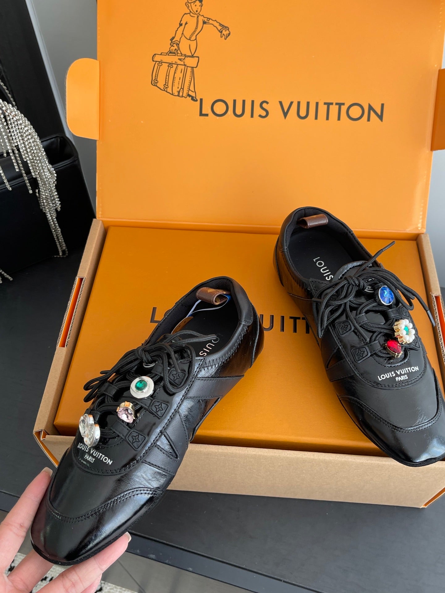 LV 26ss Ballet Sneakers Black Patent Leather 631487
