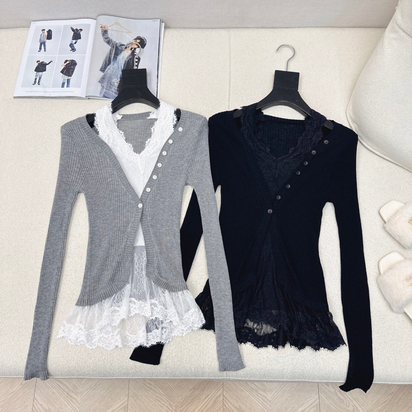 CD 25 Lace Splicing Two-piece Sweater Wool 598663