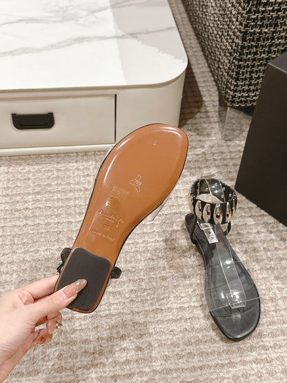 ALAIA SANDAL IN BLACK CALFSKN AND FILM WITH CRYSTAL