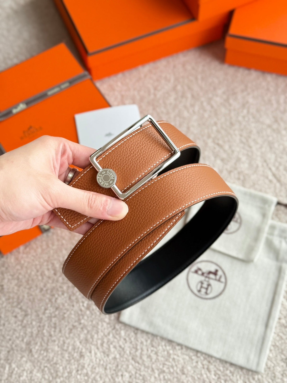 HM Oscar Buckle Belt 38mm Brown Black Leather 187557