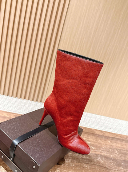 ALAIA high-heeled short boots red velvet 386013