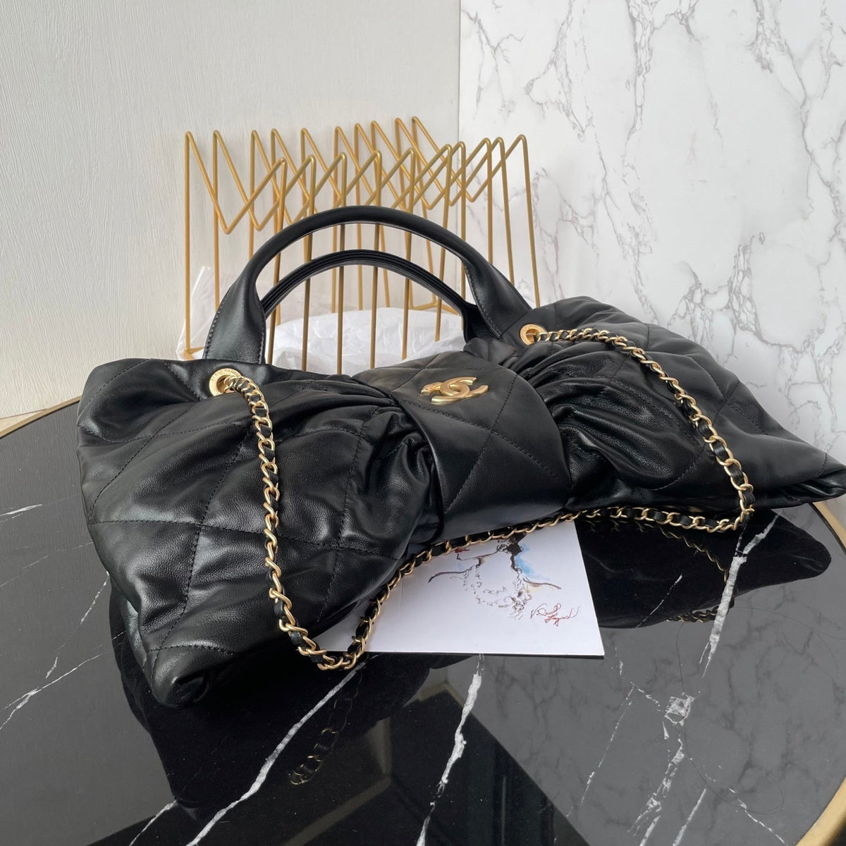 CC 25K Bow Bag 38cm Black Calfskin