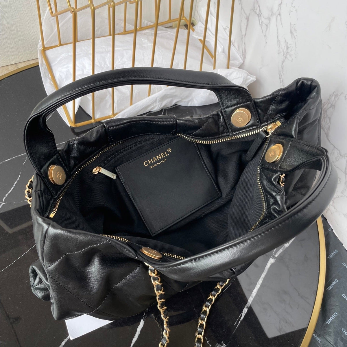 CC 25K Bow Bag 38cm Black Calfskin