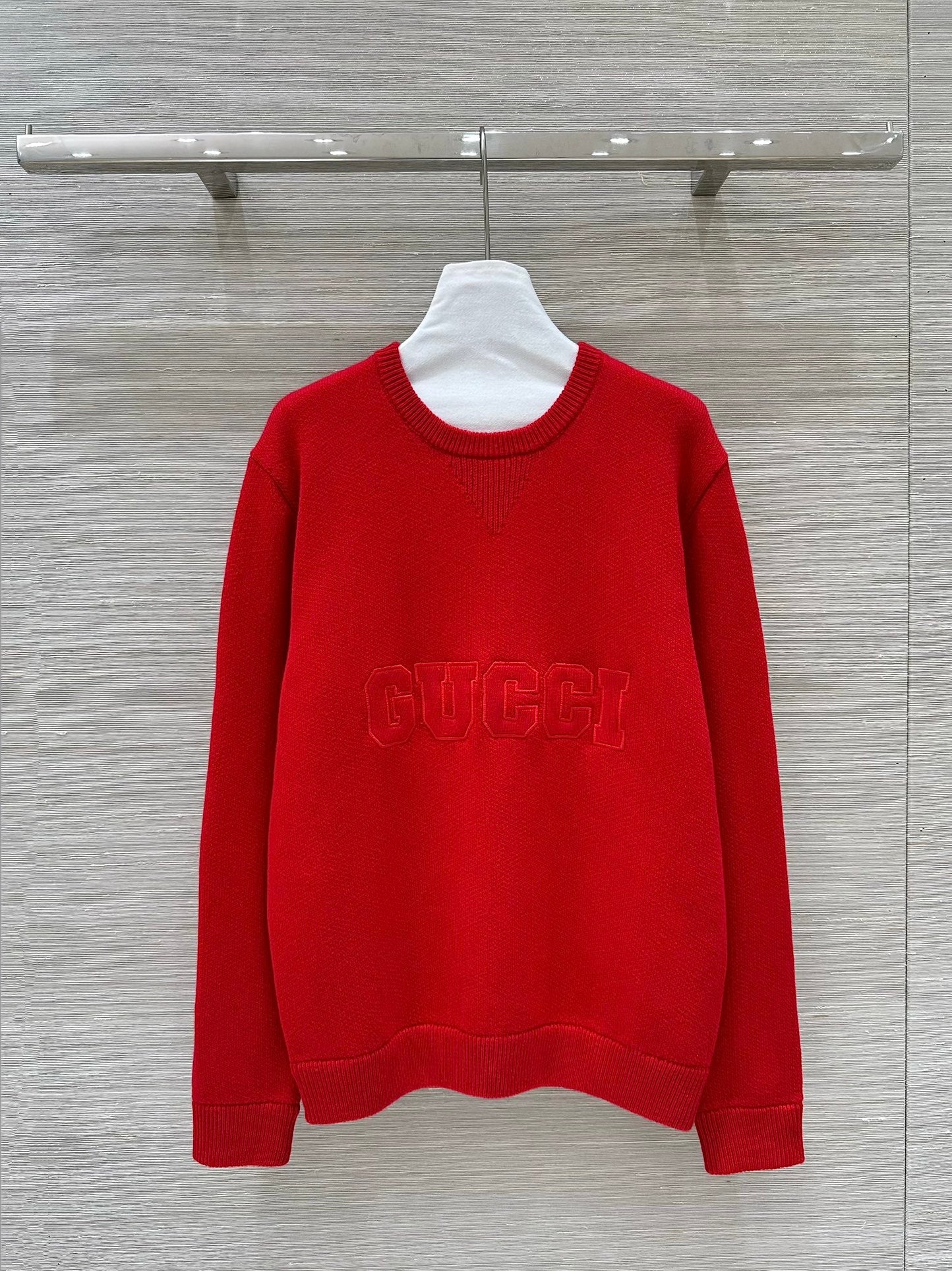 Gucci 25 Embroidered Pullover Sweater Red Wool