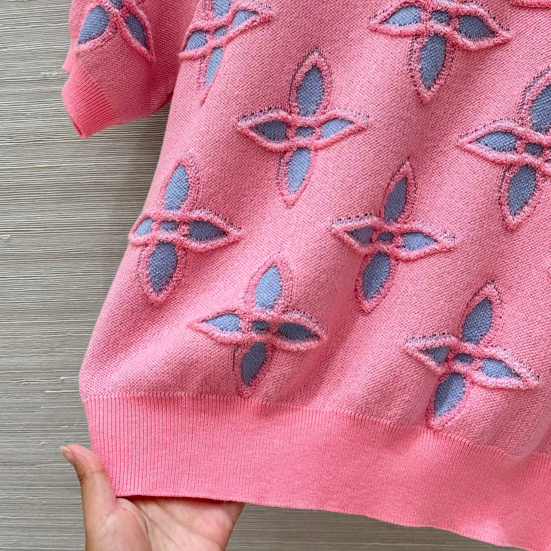LV 25 Knitted Short-Sleeved Top Pink Wool