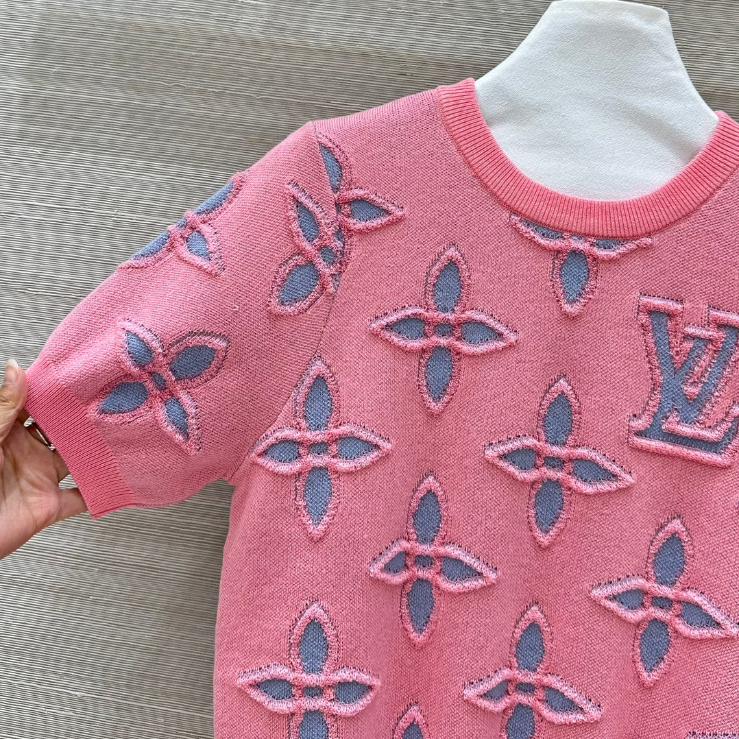 LV 25 Knitted Short-Sleeved Top Pink Wool