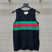 Gucci 25 Embroidered Jacquard Mesh Vest Top Black Tencel