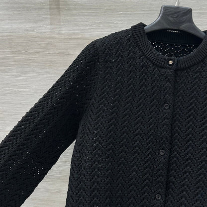 Gucci 25 Hollow Knitted Cardigan Black Polyester Fiber