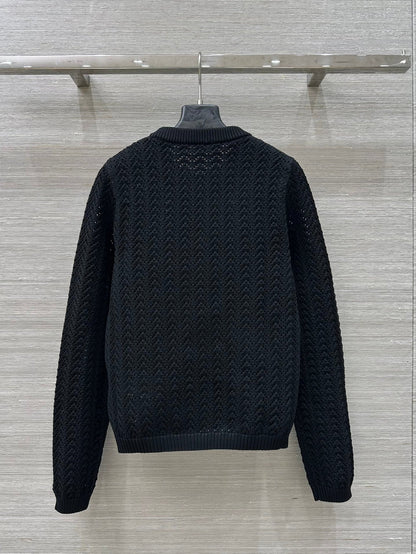 Gucci 25 Hollow Knitted Cardigan Black Polyester Fiber